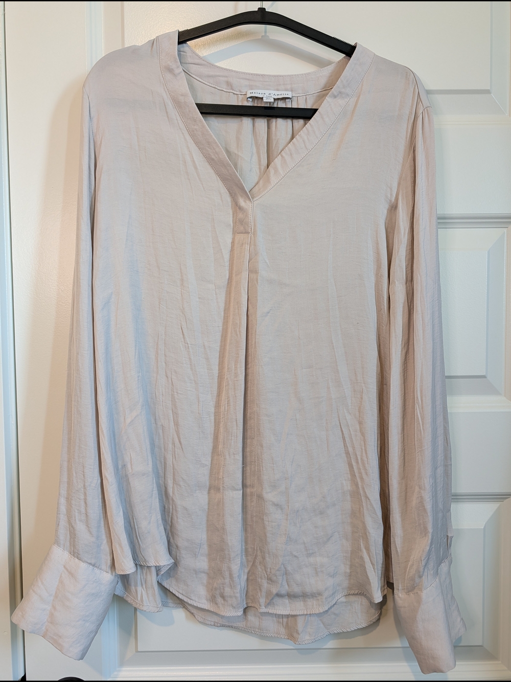 Maison D'Amelie Light Taupe V-Neck Blouse